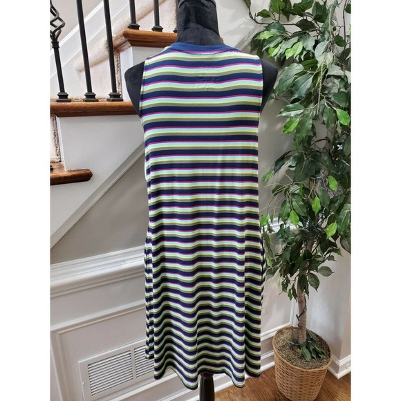 Time and Tru Women's Multicolor Rayon Round Neck Sleeveless Knee Length Dress M - Picture 8 of 12